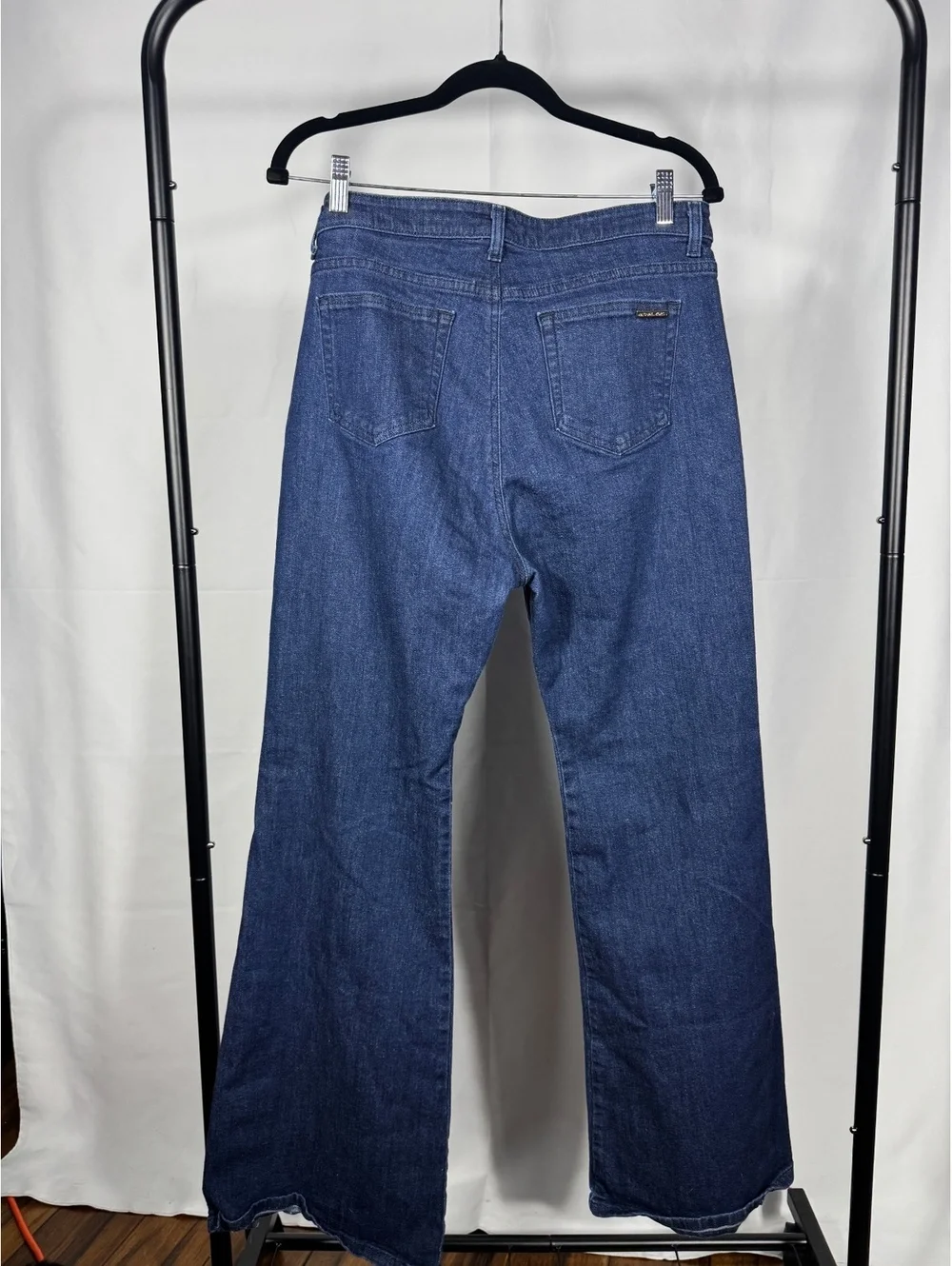 Michael Kors Women's Dark Blue Flared Jeans with Gold Button Details Size 12